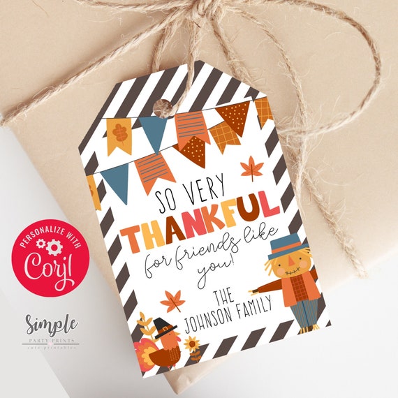 Editable Thanksgiving Day Tag, Friendsgiving Favors, Thank You Tags, thankful for you tags, Grateful tags, Pumpkin Instant Download Il_570xn