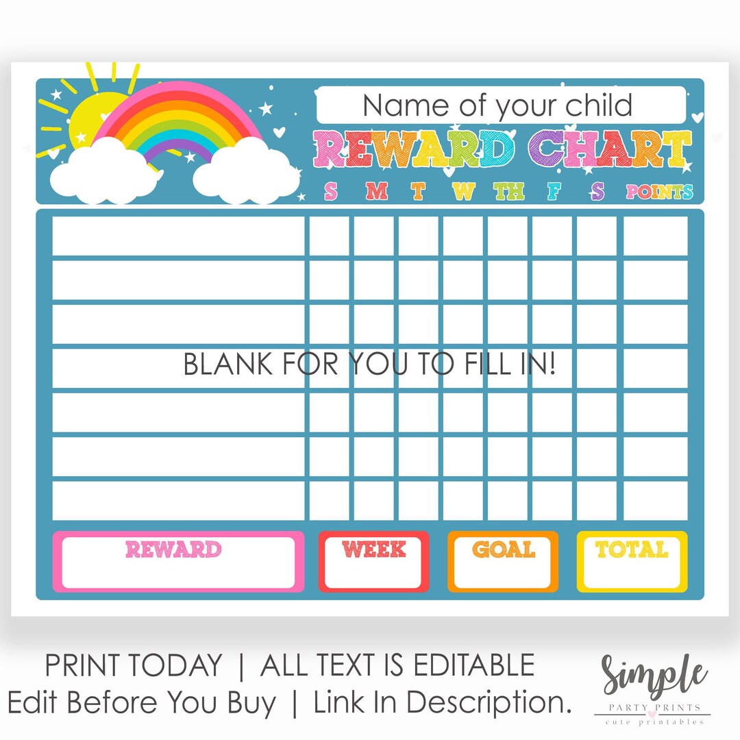 Kids Reward Chart - Printable Chore Charts for Children - Editable ...