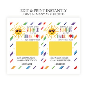 Printable End of the School Year Gift Card Holder Template, Summer is ...
