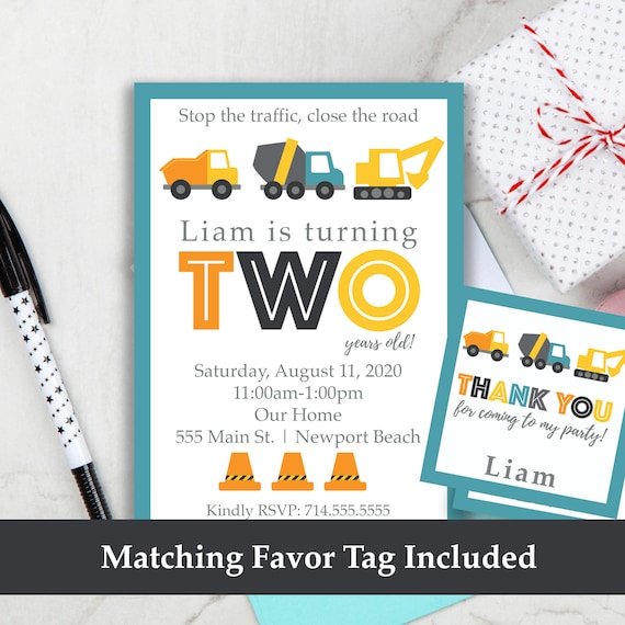 Construction Birthday Invitation | Truck Bday Party Invite | Dump Cement Digger Excavator Invites | DIY | Printable | First Second Third Il_570xn