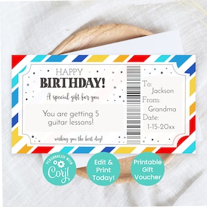 Druckbare Geburtstagsgeschenkgutschein-Vorlage, bearbeitbarer Bday-Gutschein, benutzerdefinierte Geschenkkorbideen für Kinder und Jugendliche, Geldhalter V5