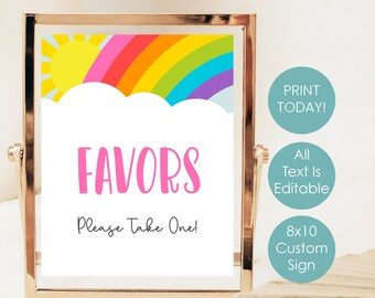 Rainbow Party Favor 8x10 Sign | Editable Bright Rainbow Blank Sign | Printable Rainbow Party Decorations | Print at Home Instant Download P7