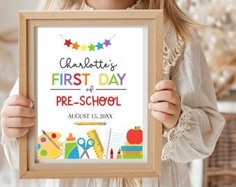 First Day of School Sign, Colorful Printable School Sign, Custom 8x10 Sign with School Supplies, Editable w Corjl, PTA PTO, Teachers, BTS