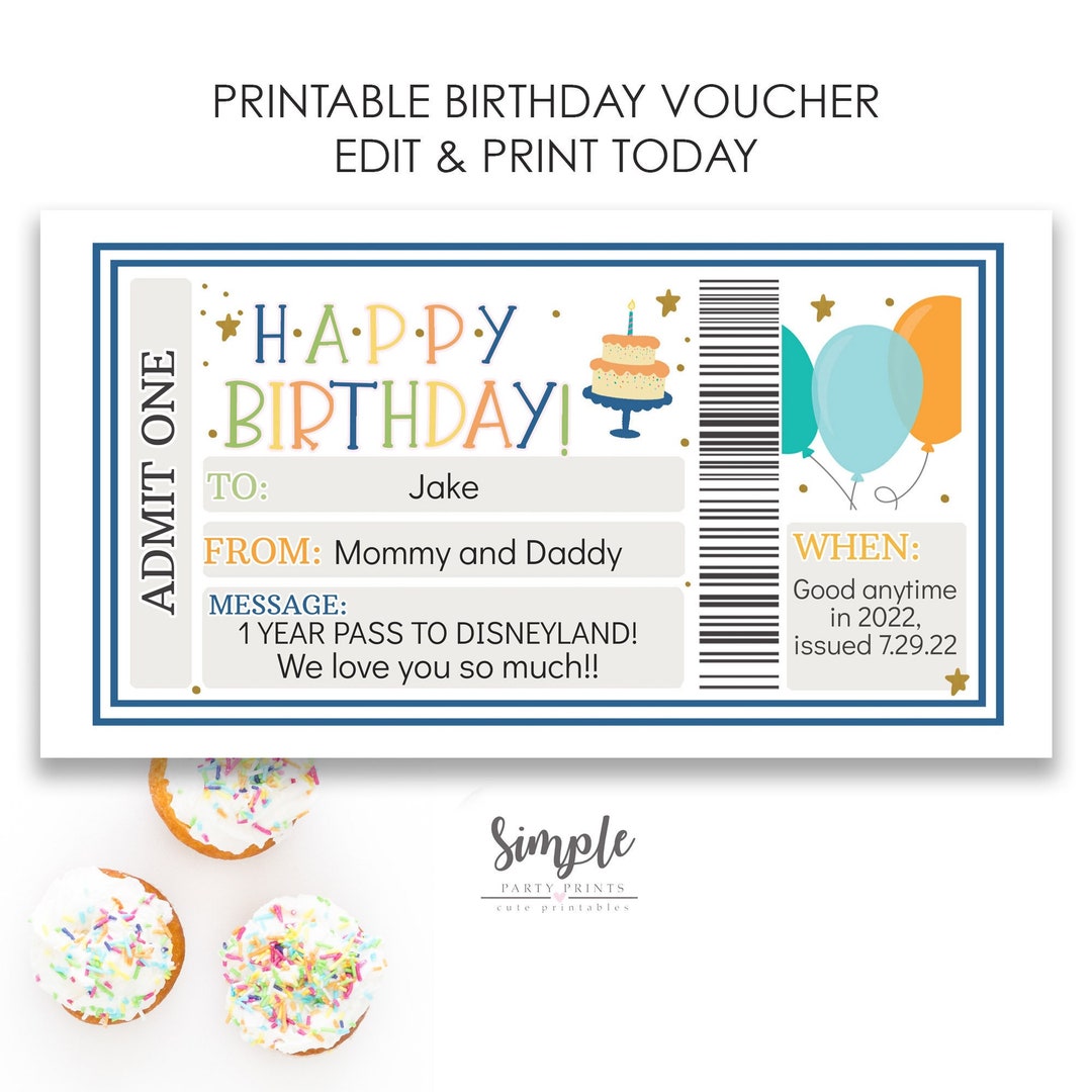 Plantilla de cupón de feliz cumpleaños imprimible, certificado de