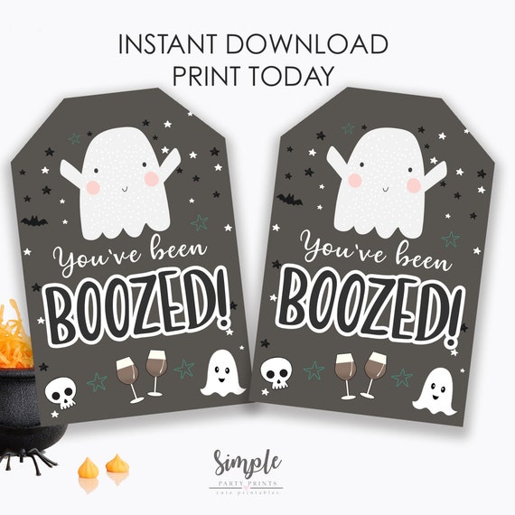 You've Been Boozed Printable Tag, Halloween Wine Tag, You've been Booed Gift Tags for Adults, Neighborhood Tradition, Instant Download Il_570xn