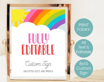 Rainbow Welcome 8x10 Sign | Editable Bright Rainbow Blank Sign | Printable Rainbow Party Decorations | Print at Home Instant Download P7