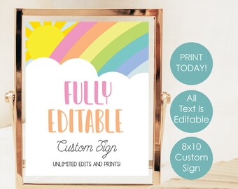 Rainbow Welcome 8x10 Sign | Editable Pastel Rainbow Blank Sign | Printable Rainbow Party Decorations | Print at Home Instant Download P8