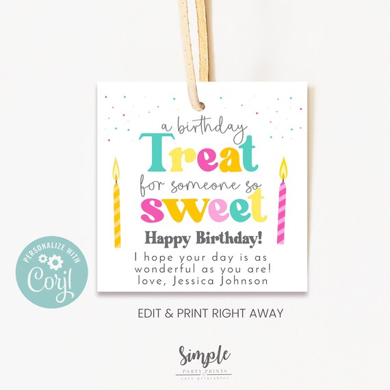 Printable Happy Birthday Tag, Birthday Gift Ideas for friends & Family, Editable Gift Tags, Personalized Rainbow Favor Tag, Custom Tags Il_570xn
