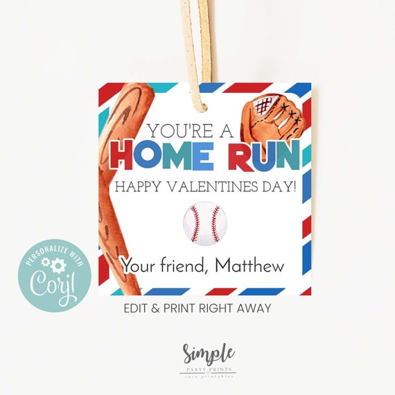 Printable Baseball Valentines Day Kids Cards Valentine s Tag Valentine Card Label Classroom