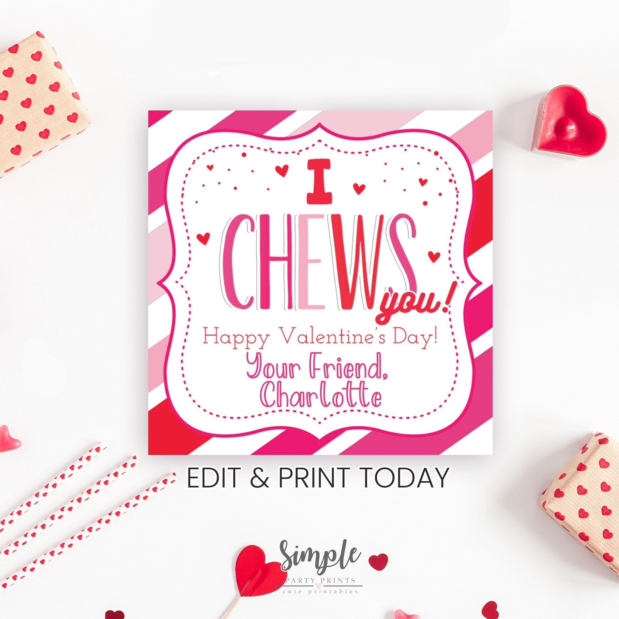 printable valentine's day i chews you tags for kids classroom