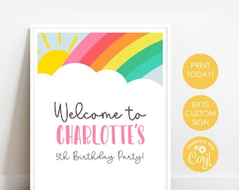 Rainbow Welcome 8x10 Sign | Editable Pastel Rainbow Blank Sign | Printable Rainbow Party Decorations | Print at Home Instant Download LB