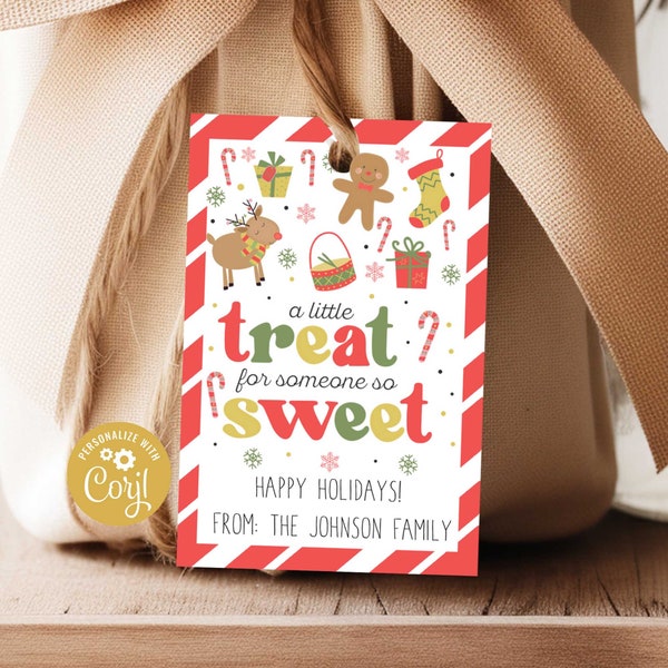 Editable Holiday Tags, Christmas Gift Tag, Printable Happy Holidays Labels,  Sweet Treats for Friends, Coworkers, Students and Neighbors