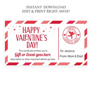 Printable Valentine's Day Certificate Template, Cute Valentines Day ...