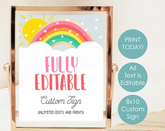 Rainbow Welcome 8x10 Sign | Editable Pastel Rainbow Blank Sign | Printable Rainbow Party Decorations | Print at Home Instant Download LB