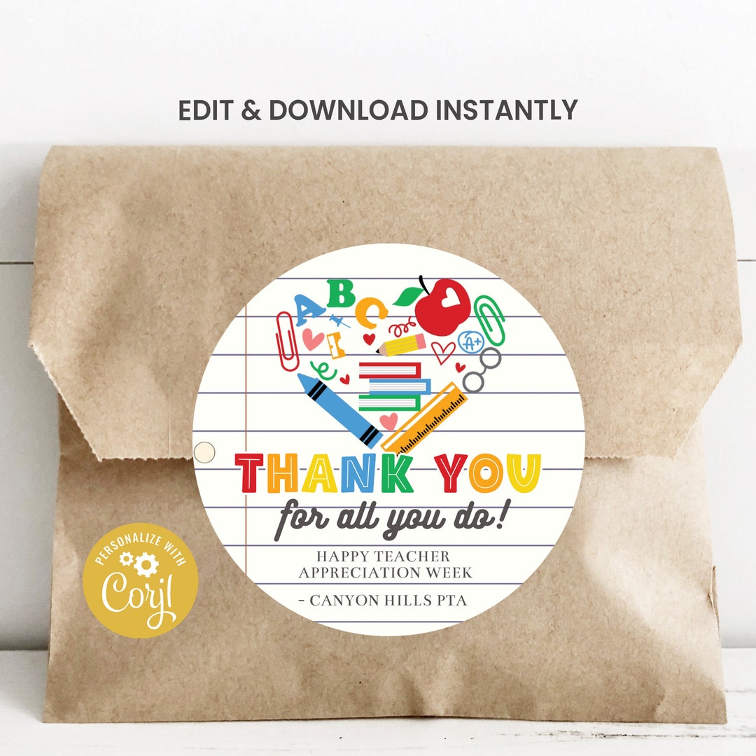 Teacher Appreciation Week Tags, Printable Thank You Favor Tag for ...