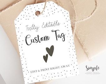 Editable Polka Dot Blank Tags Instant Download, Printable Custom Tag, Minimalist Tag, Business Tag, Wedding Tag, Modern Tag, Gift Tag, Corjl