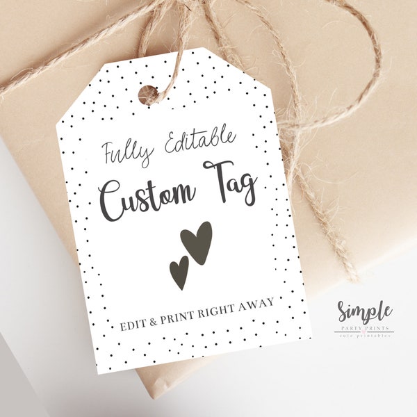 Editable Polka Dot Blank Tags Instant Download, Printable Custom Tag, Minimalist Tag, Business Tag, Wedding Tag, Modern Tag, Gift Tag, Corjl