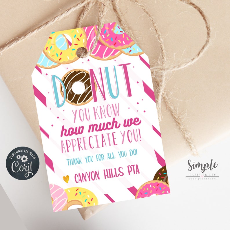 Printable Teacher Appreciation Donut Tags Cute Donut Thank - Etsy