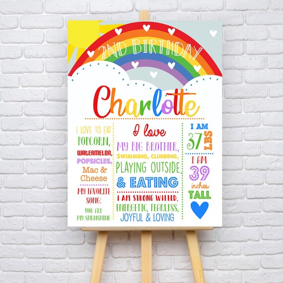 Rainbow Matching Birthday Sign, Digital File, Birthday Poster, All about me sign, Colorful Sign for Birthday Parties Il_570xn