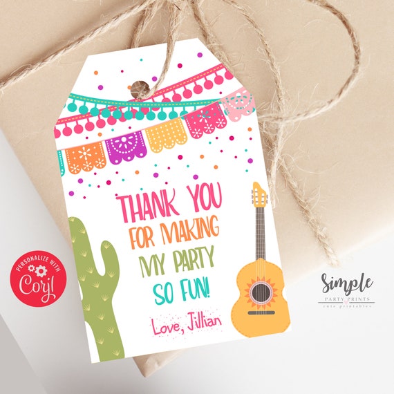 Editable Fiesta Birthday Party Favor Tags | Mexican Themed Printable Thank You Gift Labels | Cinco de Mayo Theme Tags | Digital Download Il_570xn