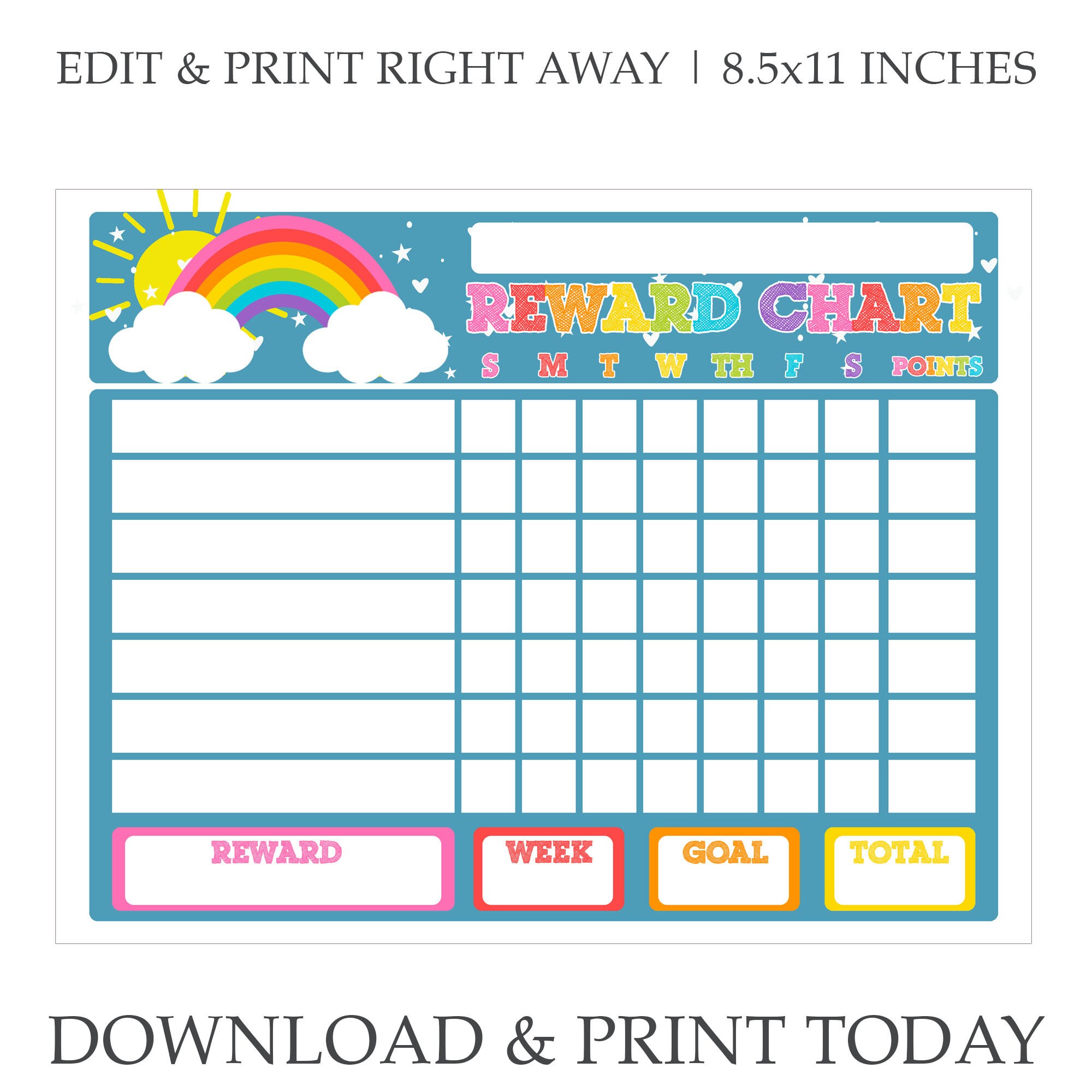 Kids Reward Chart - Printable Chore Charts for Children - Editable ...
