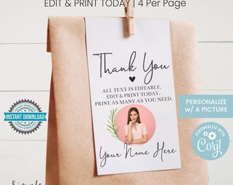 Editable Simple Blank Thank You Tags With a Picture, Printable Custom Tag, Minimalist, Realtor, Wedding, Business Modern Gifts, Edit w Corjl
