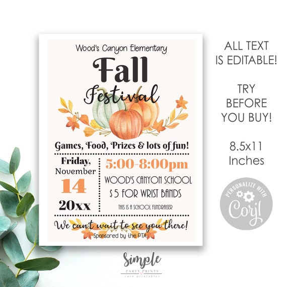 Editable Fall Festival, Digital Flyer for Pumpkin Patch Party, School Church Fall Festival Invite, Printable Instant Download, Digital Il_570xn
