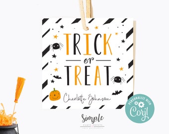 Happy Halloween Trick or Treat Tag, Halloween Goodie bag Tags, Candy Treat tag, Teacher Printable, Classroom Parties, Kids Halloween Party