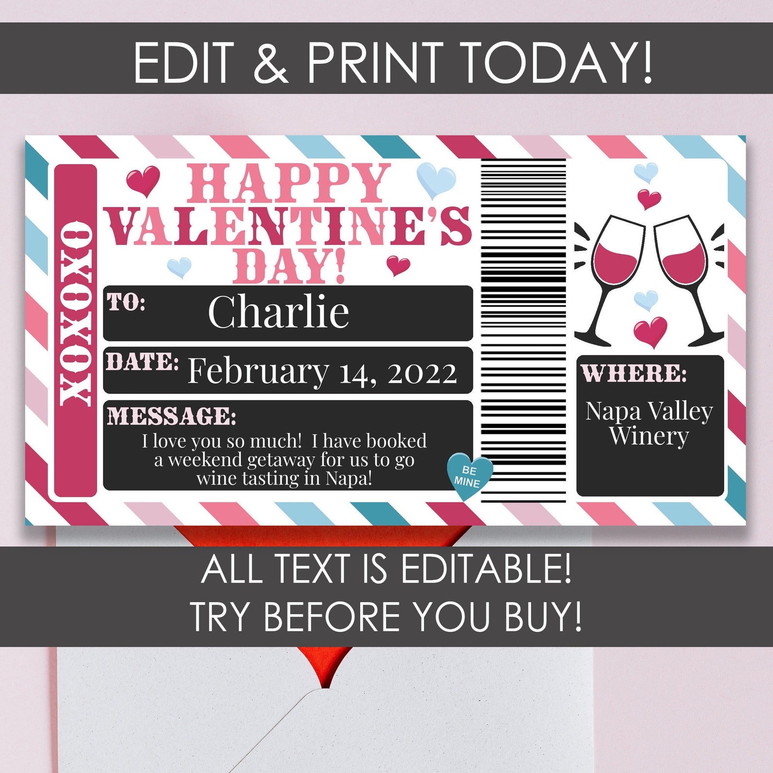 Printable Valentine's Day Certificate Template Wine | Etsy