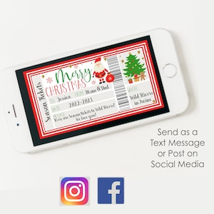 May include: A red and white Christmas ticket with a Santa Claus and a Christmas tree design. The ticket says "Merry Christmas" and has the text "To: Jessica From: Mom & Dad" and "Date: 2022-2023". The ticket also says "Here are Season tickets to Wild Rivers! We love you!" and "Where: Wild Rivers in Twine".