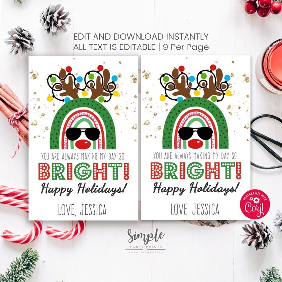 Reindeer Printable Tags, Rudolf the Red Nose Reindeer Holiday Tags, Christmas Printable tags, Gifts for teachers, PTA PTO Tags, Digital Tags Il_570xn