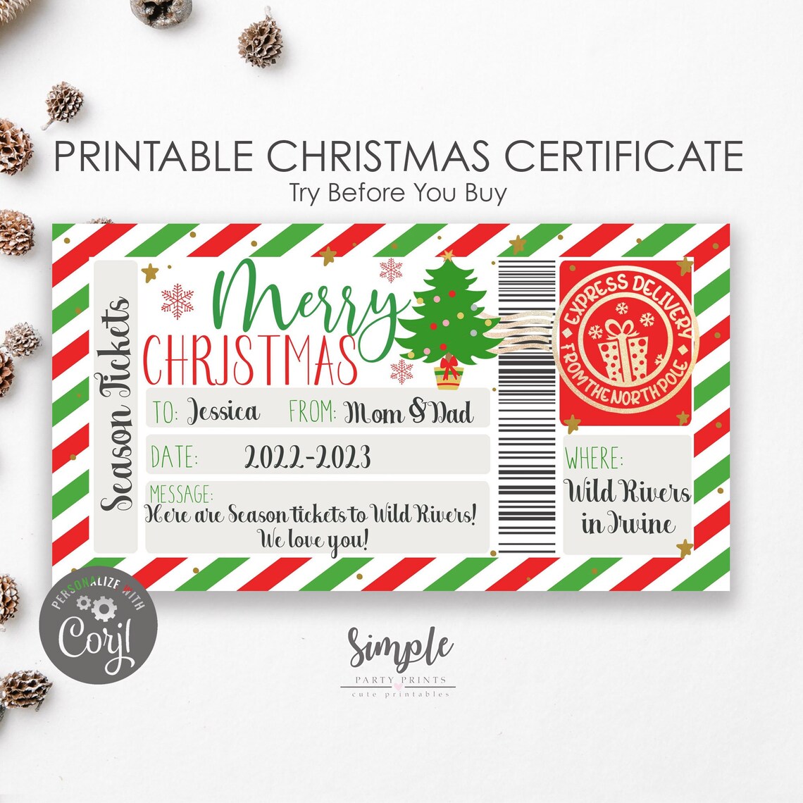 Printable Christmas Voucher Template Editable Christmas Gift - Etsy