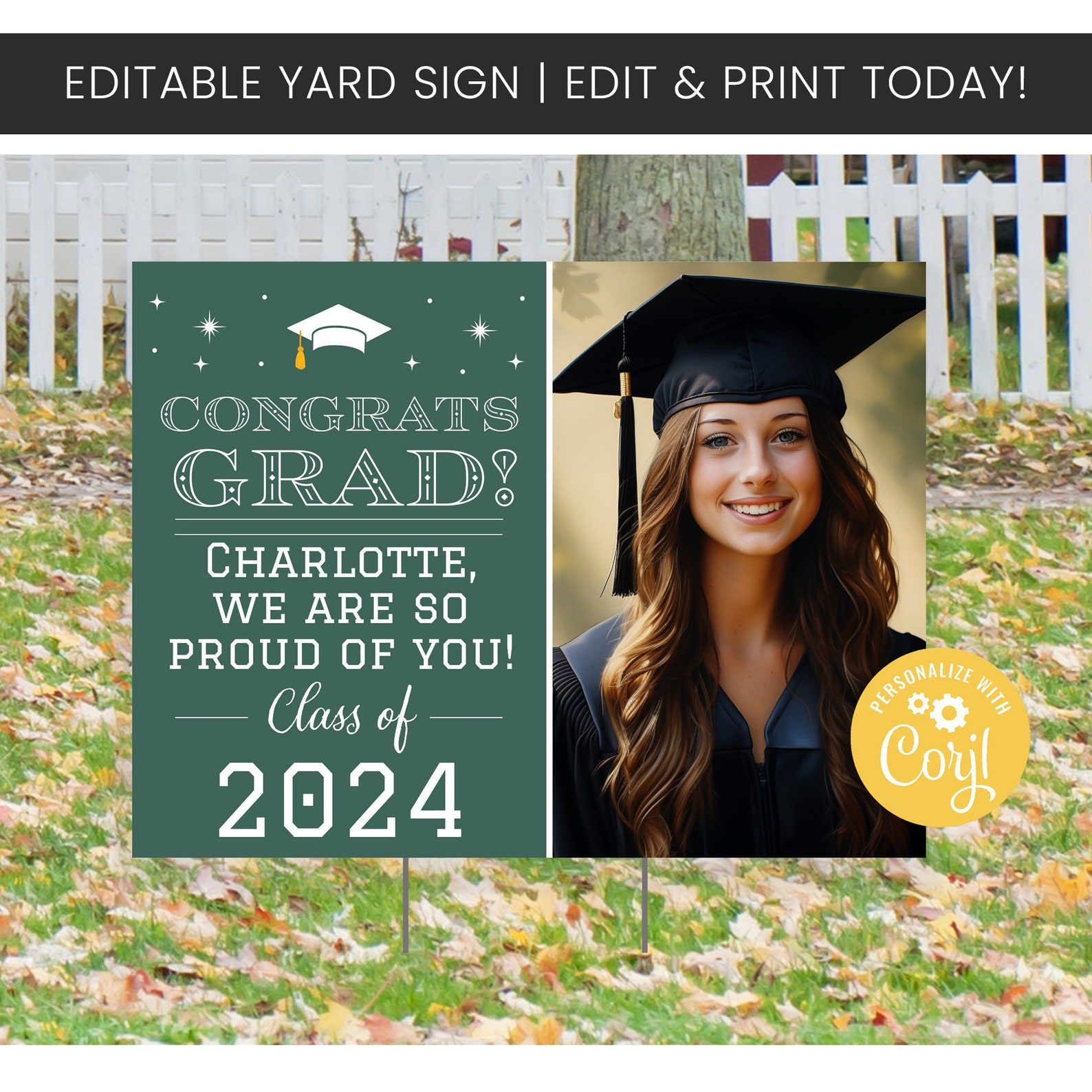Paper Grad Signs Editable Green Graduation Yard Sign, Printable Graduation Signs ...
