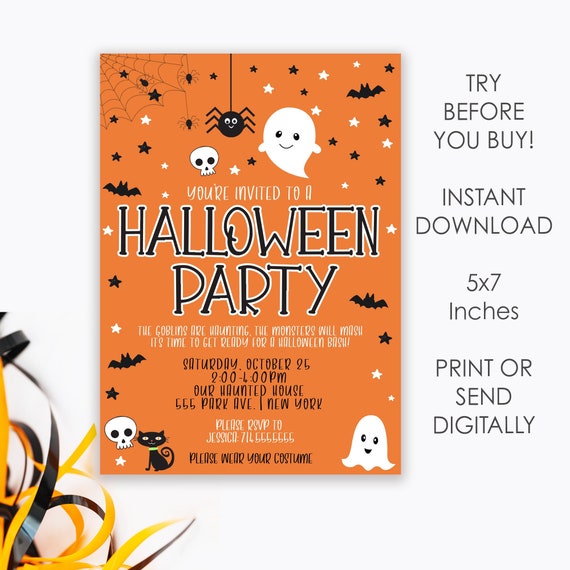 Editable Halloween Party Invitation for Kids Halloween - Etsy