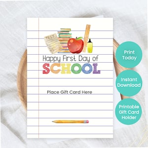First Day of School Gift Card Holder, Starbucks Gift Card Holder, Teacher Printable Gift Cards, Happy 1st day of School Instant Download bts
