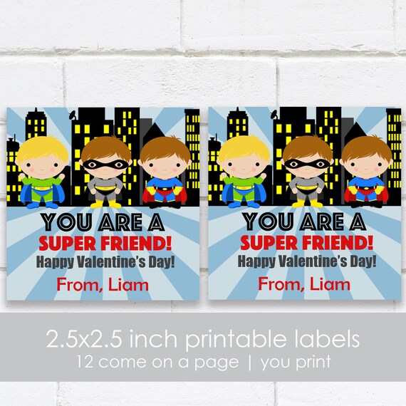 valentines day kids cards, Kids valentines Cards, Superhero Valentines labels , super hero Printable Tag, spider man batman Il_570xn