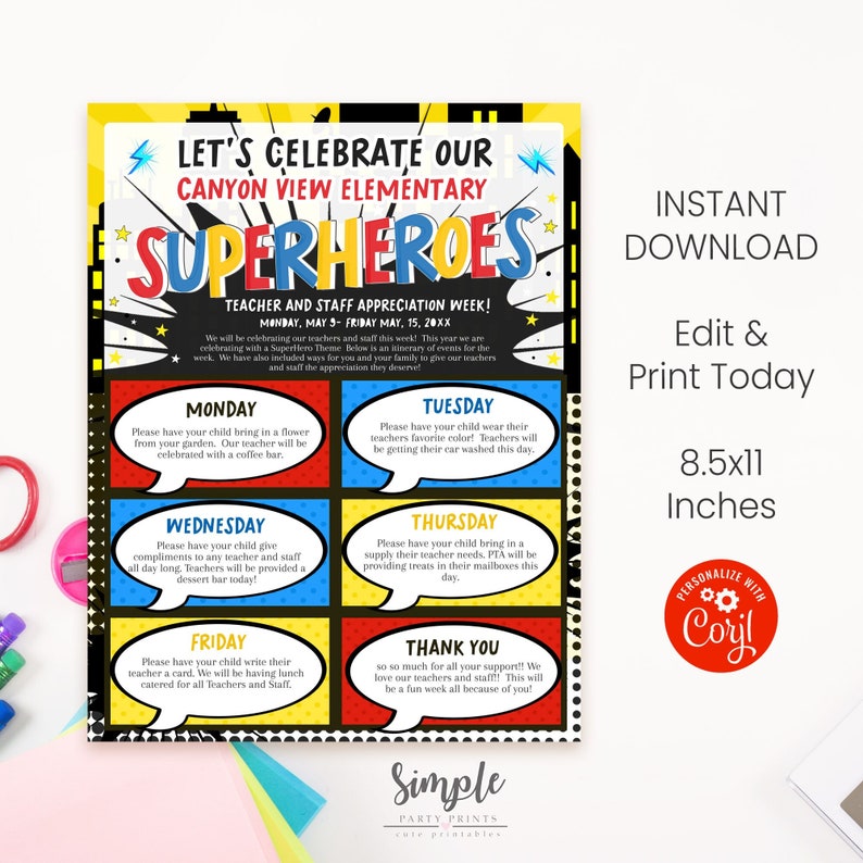 Editable Superhero Flyer, Teacher Appreciation Instructions Flyers ...