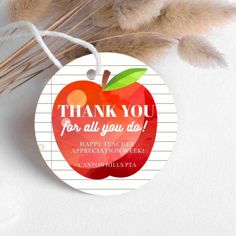 Teacher Appreciation Week Tags, Printable Circle Apple Thank You Favor ...