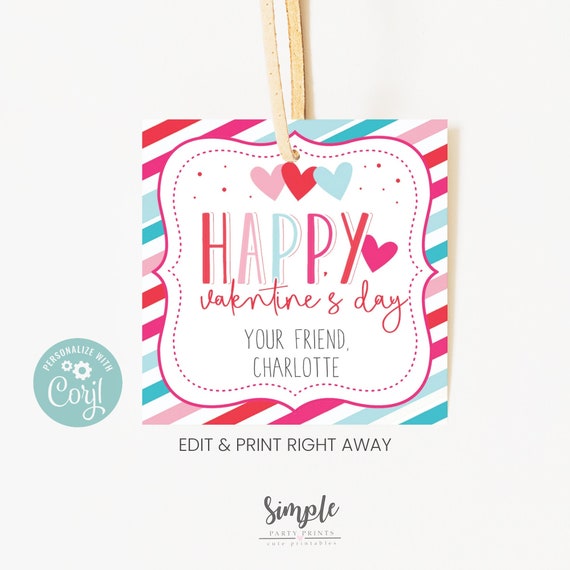 Printable Valentine's Day Gift Tags, Tags for Co-Workers & Staff, Treats For Friends, Classroom Party Valentine Cards, Editable with Corjl Il_570xn