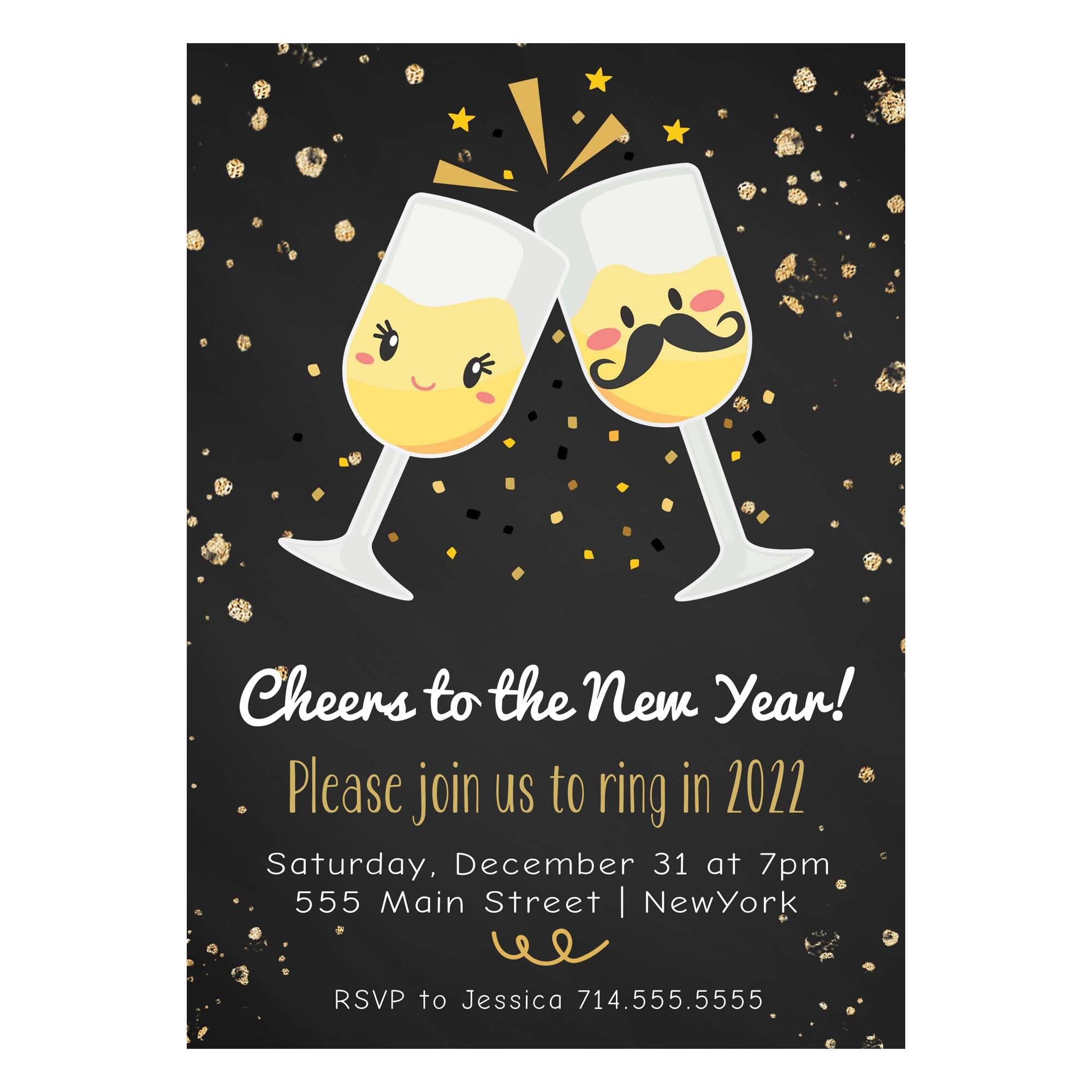 Invitación a la fiesta de Nochevieja, invitaciones a la fiesta de Nochevieja,  invitaciones imprimibles editables, invitación a cócteles, invitación de  descarga digital - Etsy México, image size:2000x2000