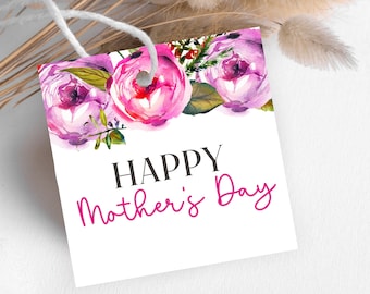 Mother's Day Tag, Printable Mothers Day Cards, Instant Download, Blush Pink Flowers Gift Tags, 3x3 Printable tag, Mother's Day Printable tag