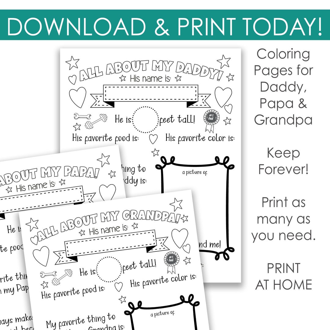 Printable All About Dad Coloring Page, Gifts From Kids for Father's Day ...