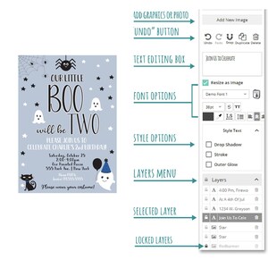 Editable Halloween Birthday Invitation, 2nd Birthday Party, Boo is Two, Printable Boys Blue Birthday Bash Invite, Costume Party, DIY image 4