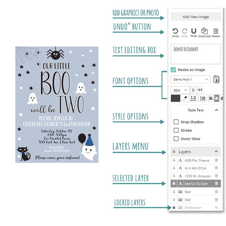 Editable Halloween Birthday Invitation, 2nd Birthday Party, Boo is Two, Printable Boys Blue Birthday Bash Invite, Costume Party, DIY image 4