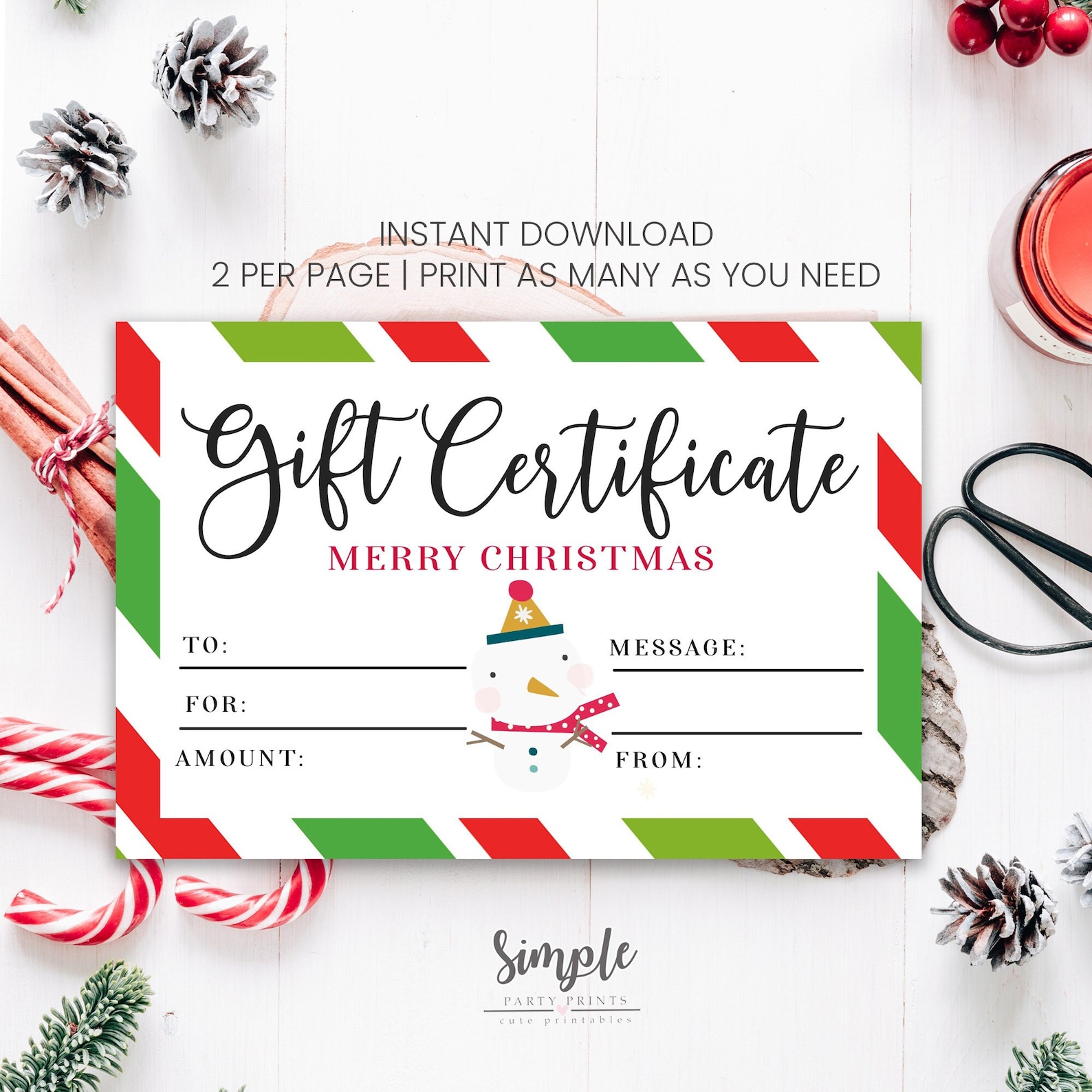 Printable Christmas Gift Certificate Template Instant Etsy Printable Christmas Gift Certificate Template Instant Etsy