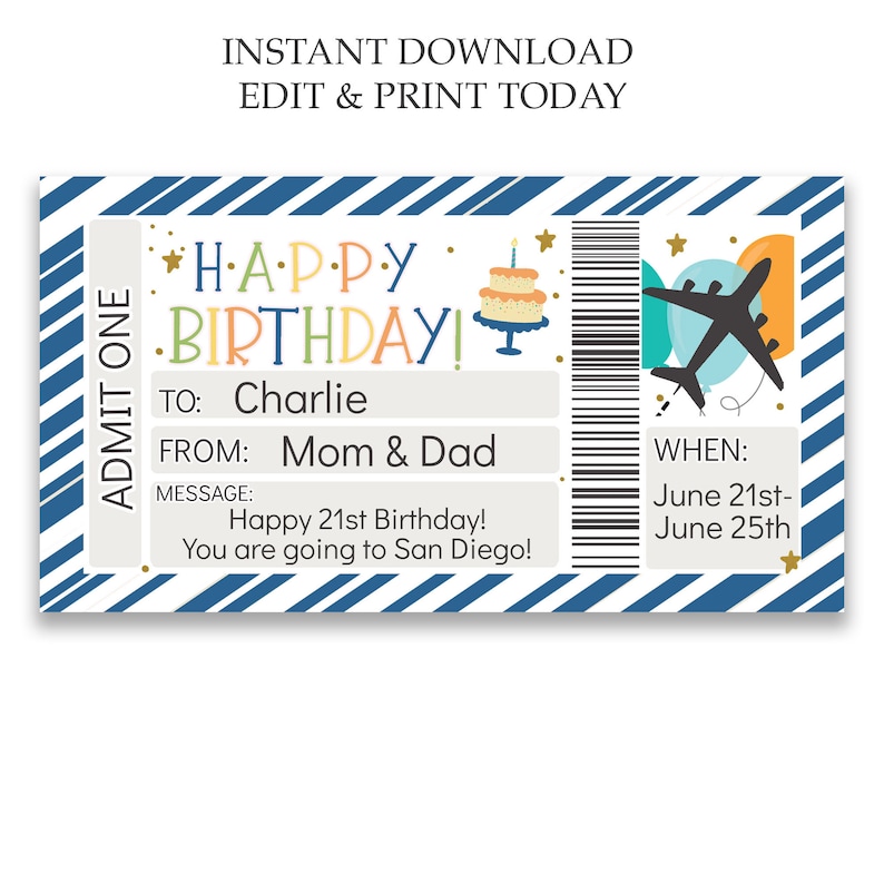 Printable Airplane Boarding Pass, Birthday Travel Voucher Template, Gift Certificate, Personalized Gift Ideas, INSTANT DOWNLOAD, EDITABLE image 3