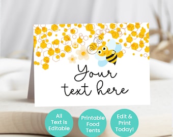 Editable Bumble Bee Food Tent Card | Print at Home Place Card Template | Printable Buffet Tent Card | Teachers & Staff Appreciation Labels