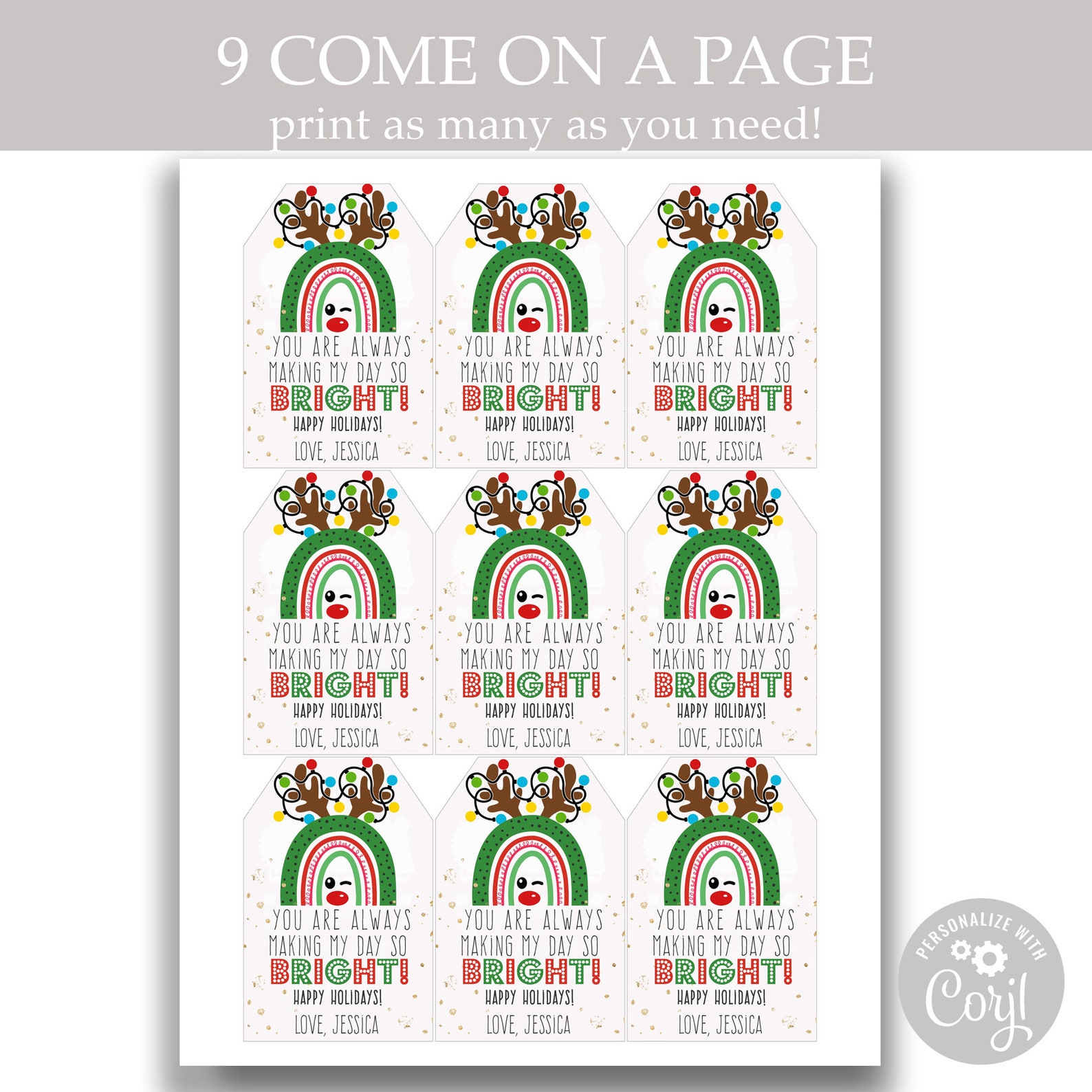 Reindeer Printable Tags Rudolf the Red Nose Reindeer Holiday - Etsy