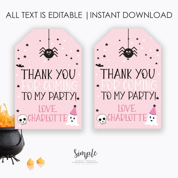 Pink Happy Halloween Birthday Thank You Tag, Halloween Goodie bag Tags, Candy Treat tag, Favor Tags, Class Parties, Kids Halloween Party Il_570xn