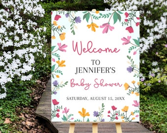 Floral Easel Bridal Shower Welcome Sign | Printable Wildflower Welcome Sign | Printable Floral Wedding Party Sign | Editable in Corjl | W5